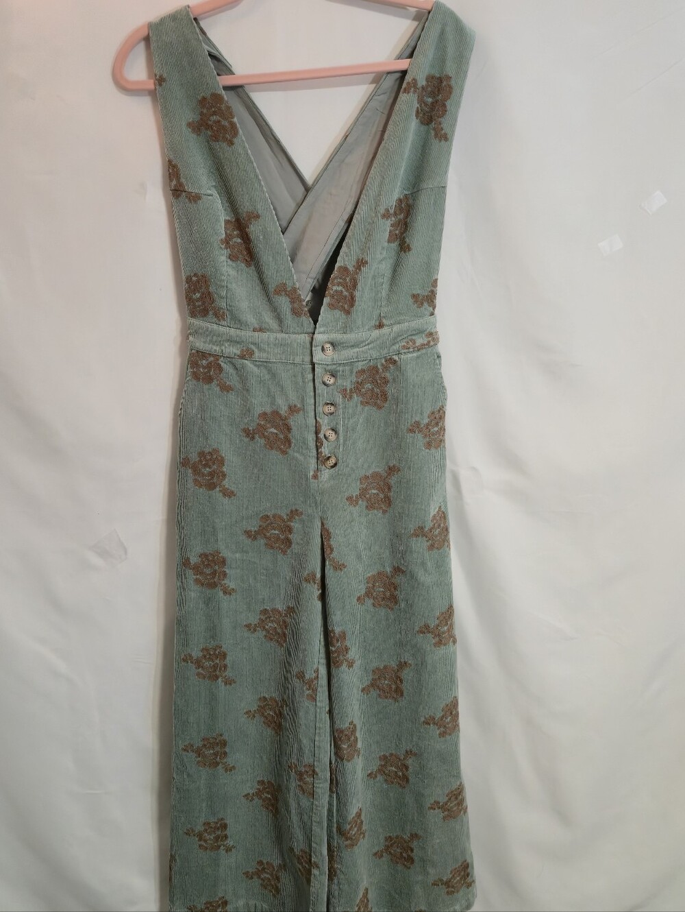 Mystree Sage Green Floral Jumpsuit with Brown Accents